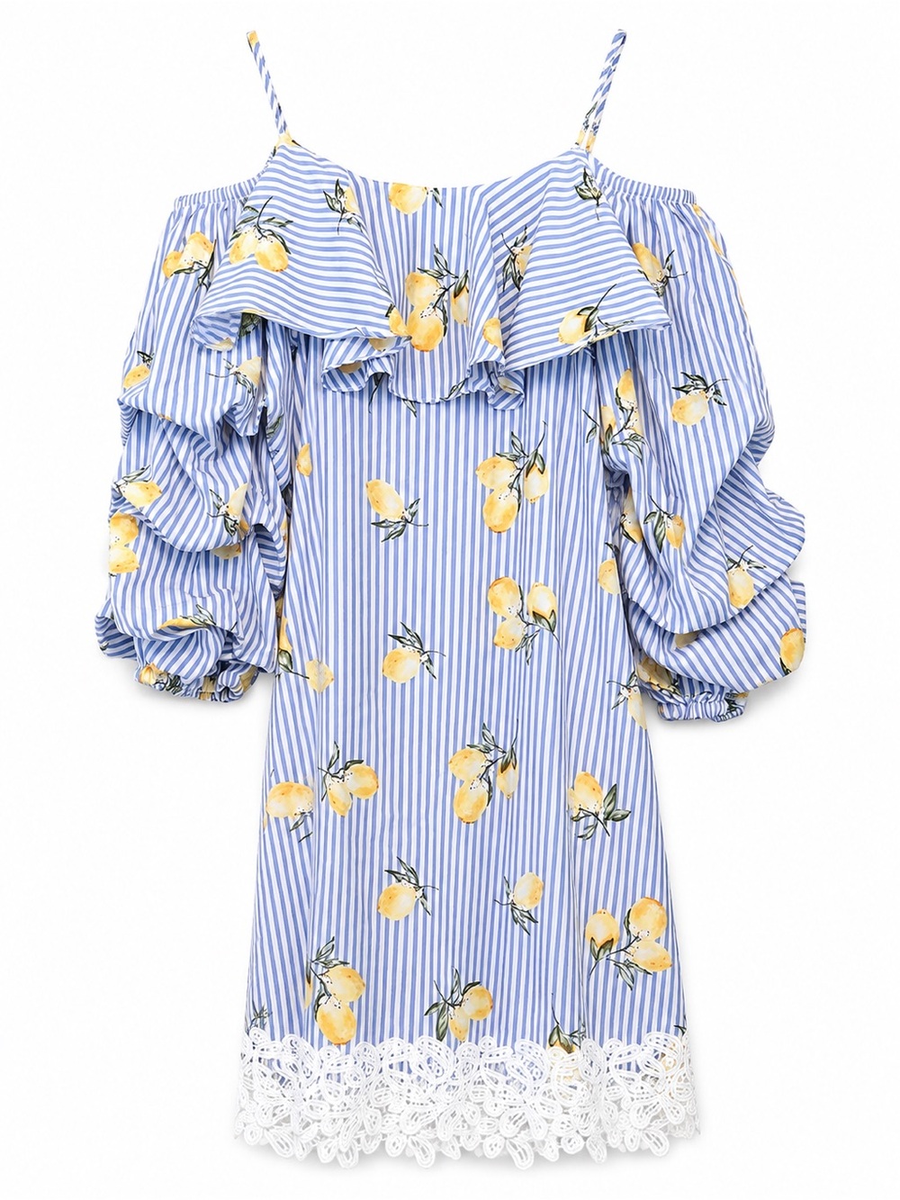 love J Blue & Yellow Lemon-Print Off-Shoulder Ruffle Dress